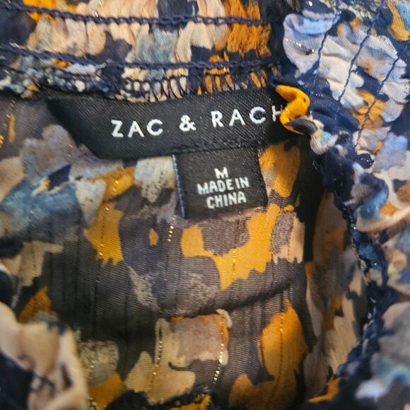 Zac & Rachel Mock Neck Floral Blouse Sz Medium - Picture 9 of 10
